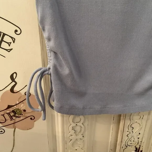 Lulus New Level Tank Women's XS Dusty Blue Ribbed Ruched Cropped Top - Picture 6 of 13